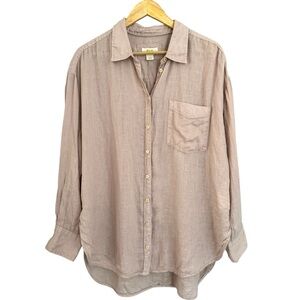 Maeve Anthropologie Beige Linen Hi Low Tunic Blouse Size Large